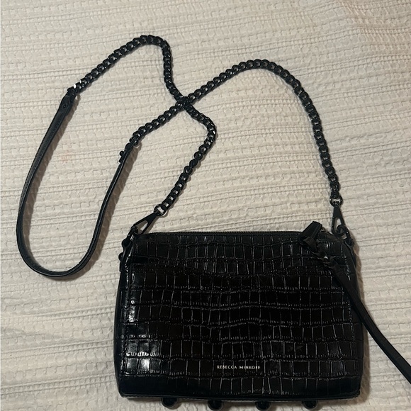 NEW‼️ REBECCA MINKOFF - Mini M.A.C Black Embossed Leather Crossbody Bag - Picture 17 of 17